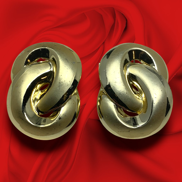 Vintage 1980's Don-Lin Gold Tone Chunky Knot Earrings Pierced Couture Runway - Picture 1 of 6